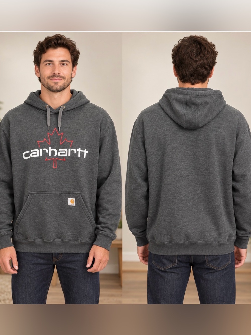 Carhartt Dark Gray Pullover Hoodie with Red Maple Outline